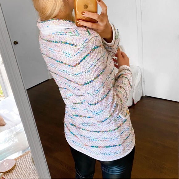 💐 ELEGANCE WHITE MULTI TWEED KNIT SWEATER BLAZER! - Picture 5 of 16
